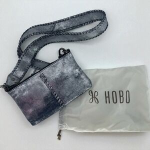 HOBO Darcy Convertible Crossbody Blue Pewter Metallic Leather Bag Purse Handbag